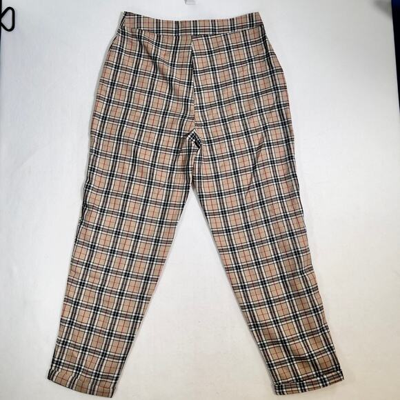 Nasty Gal Collection Pants Woman's 10 Tan Black Red Check Cuffed Legs - Picture 3 of 11